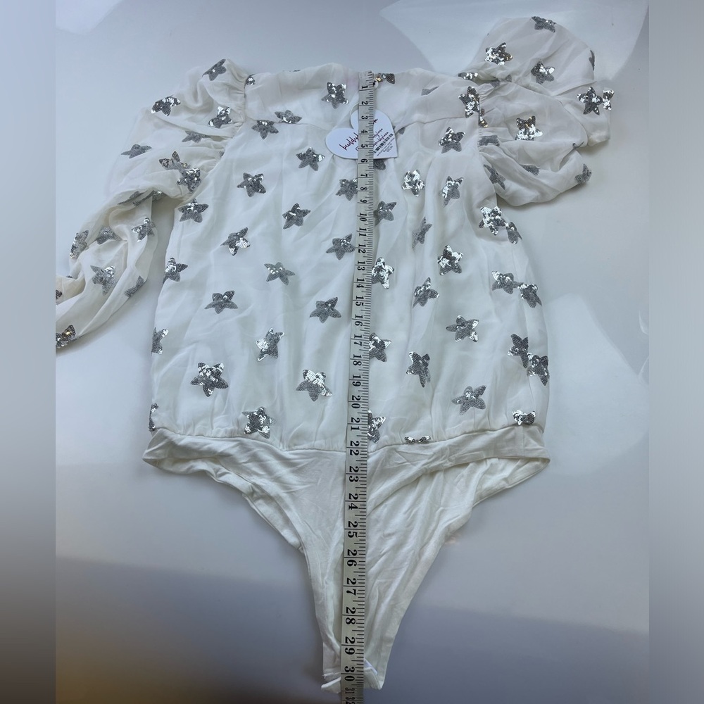 BuddyLove White Silver Stars Sequined Joan Surplice Neckline Bodysuit N263 - Picture 11 of 11